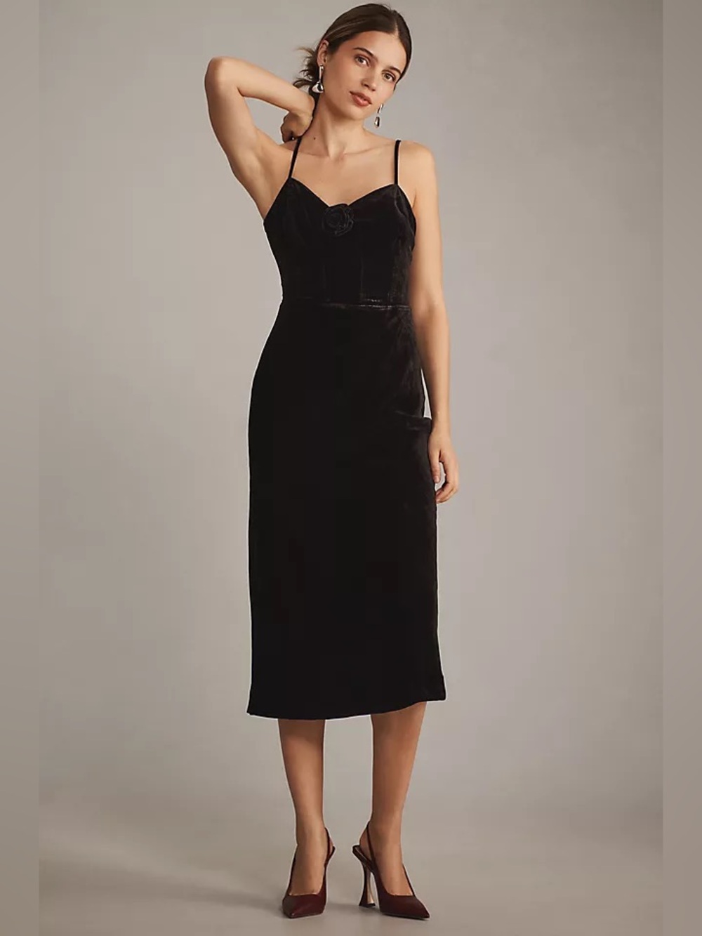 Gaia Dress by PAIGE Black Midi Velvet Dress Size 8 NWT